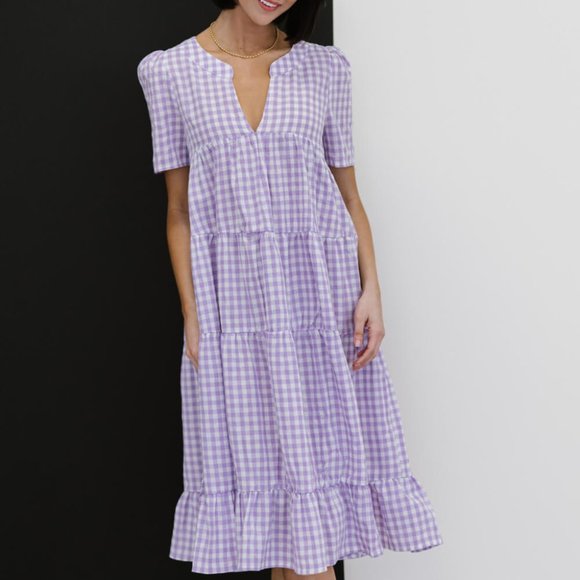 BiBi Slow Dancing Gingham Tiered Midi Dress - Picture 3 of 6